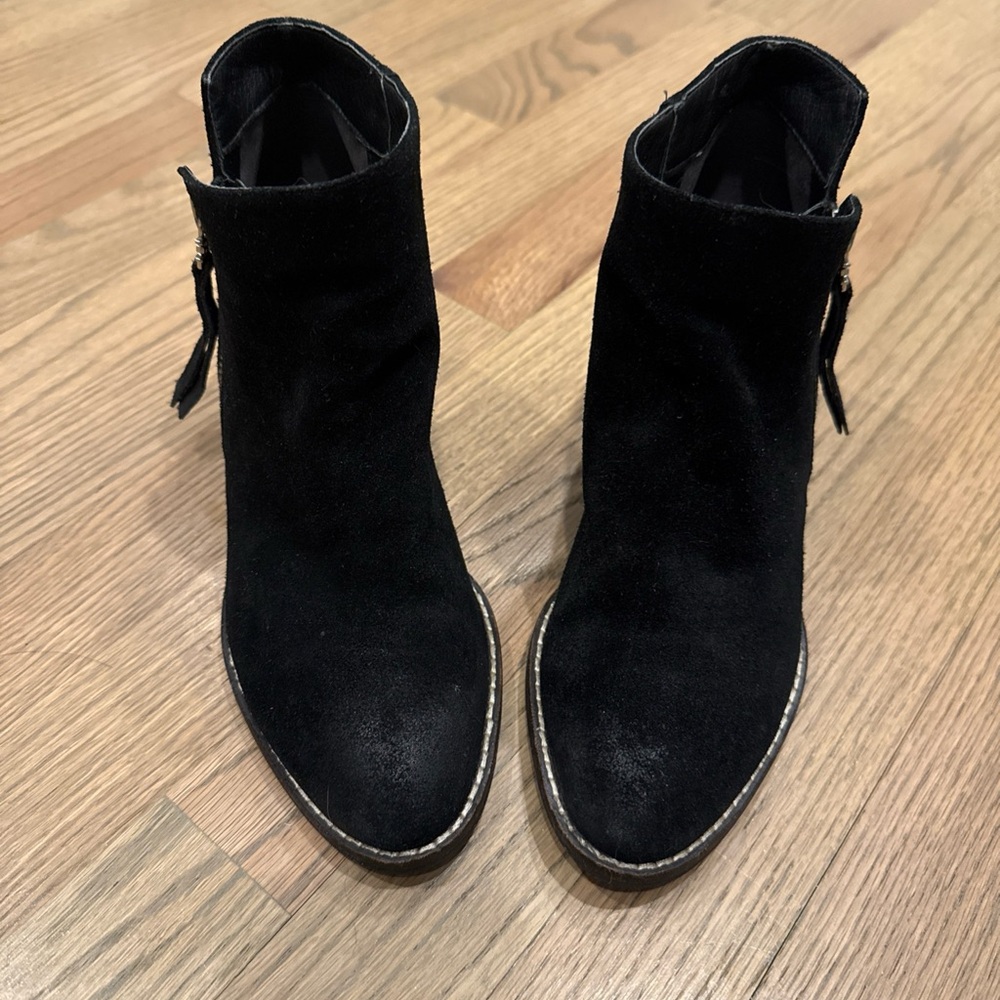 Sam Edelman Black Suede Ankle Booties with Silver Trim